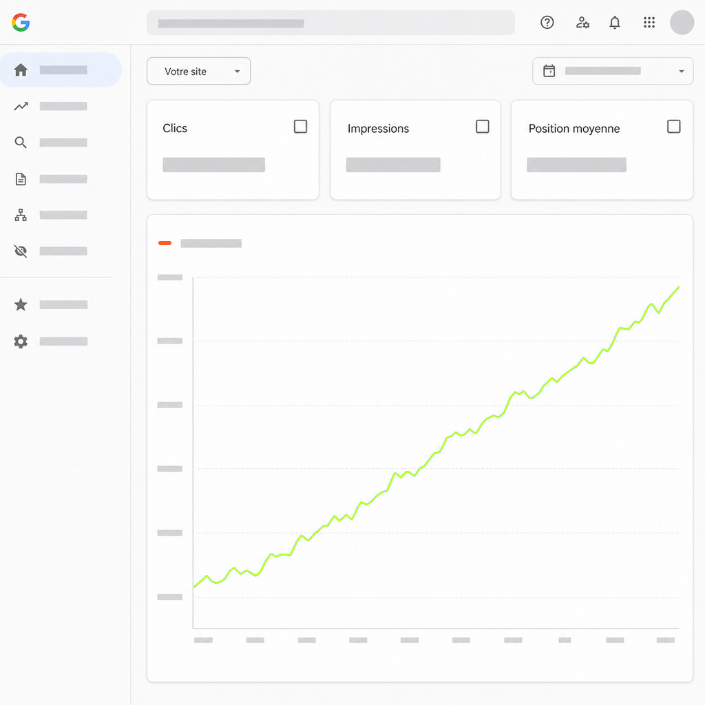 Suivi du trafic organique SEO sur un tableau de bord type Google Search Console